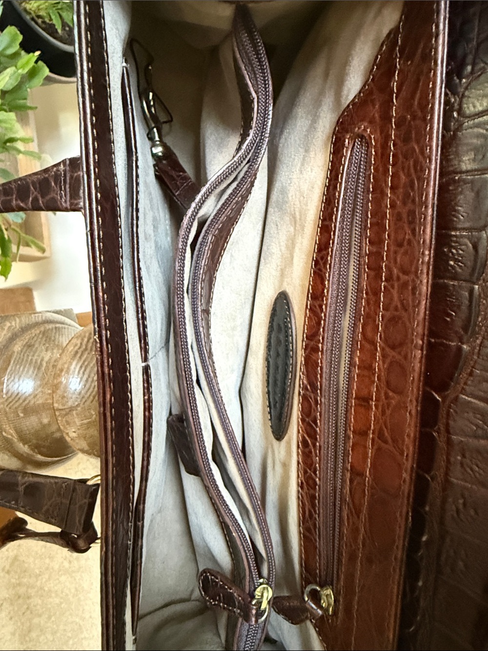 Brahmin Dark Brown Croc-Embossed Shoulder Bag with Gold Hardware - Picture 6 of 7
